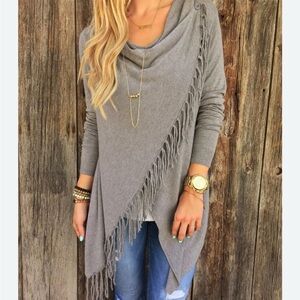 Unique Gray Fringe Knit Cardigan